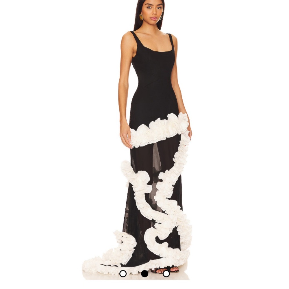 NBD WISTERIA GOWN Black and White Asymmetrical Ruffled Maxi Dress - Picture 2 of 3